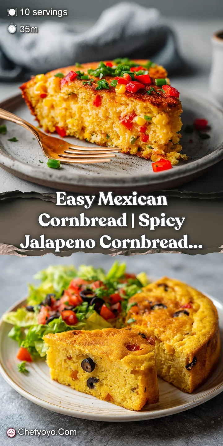 Close-up of fluffy cornbread texture with melted cheddar cheese and bright green jalapeno pieces.