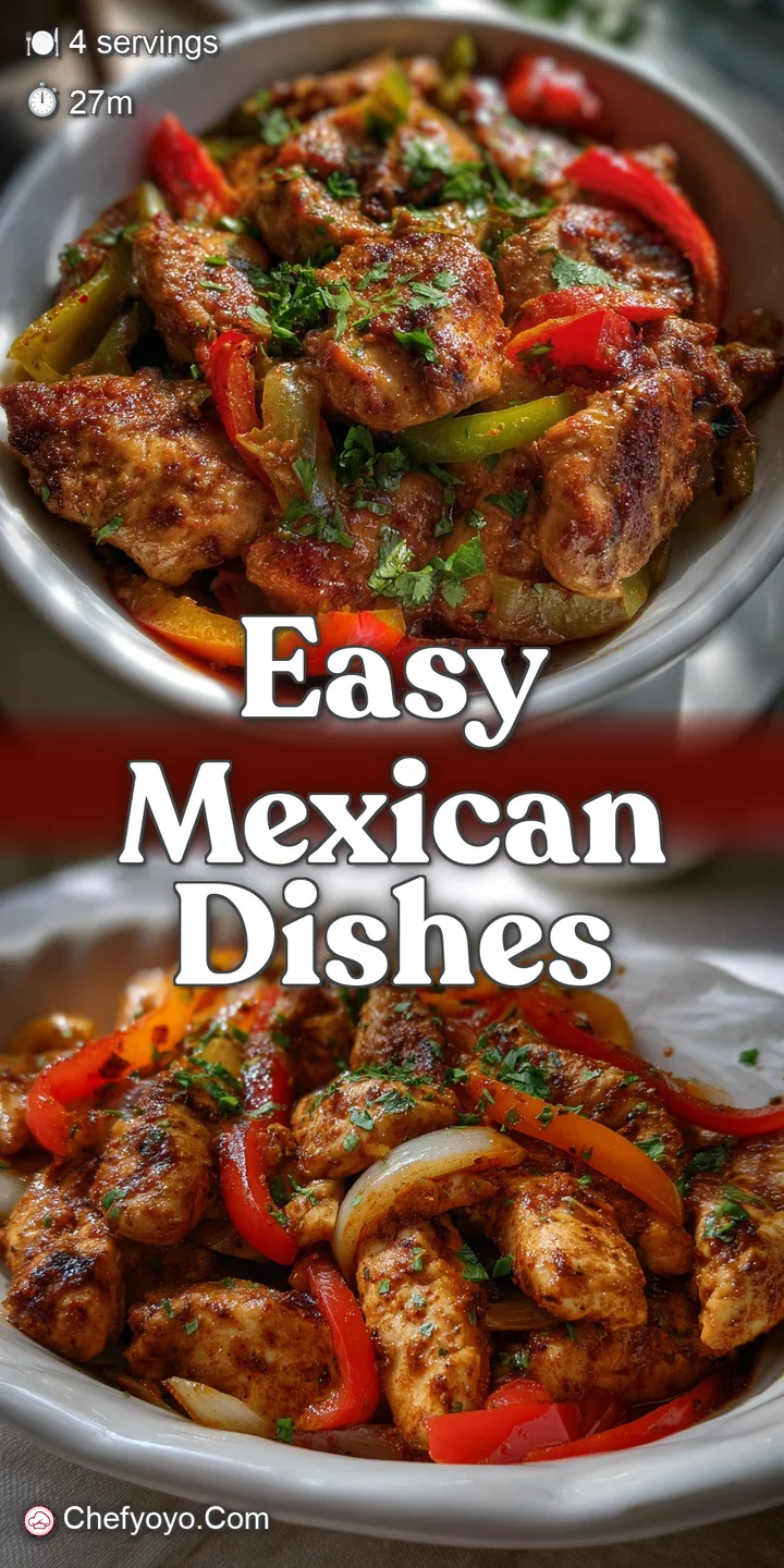 Close-up of sizzling Mexican chicken with char marks from the grill. Steam rises from the tender, juicy peppers and chicken.