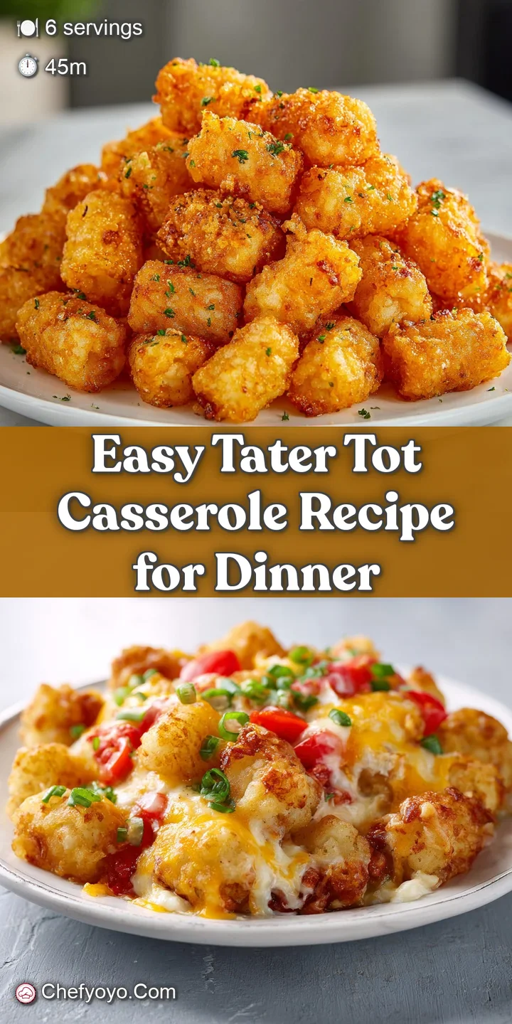 Close-up capturing the inviting texture of the casserole's crispy tater tot topping and its hearty, meaty, saucy filling.