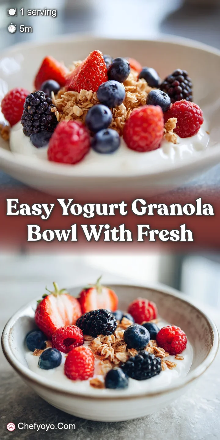 Close-up of a yogurt bowl showcasing the textures of plump blueberries, crisp granola, and smooth yogurt, hinting at cool ...