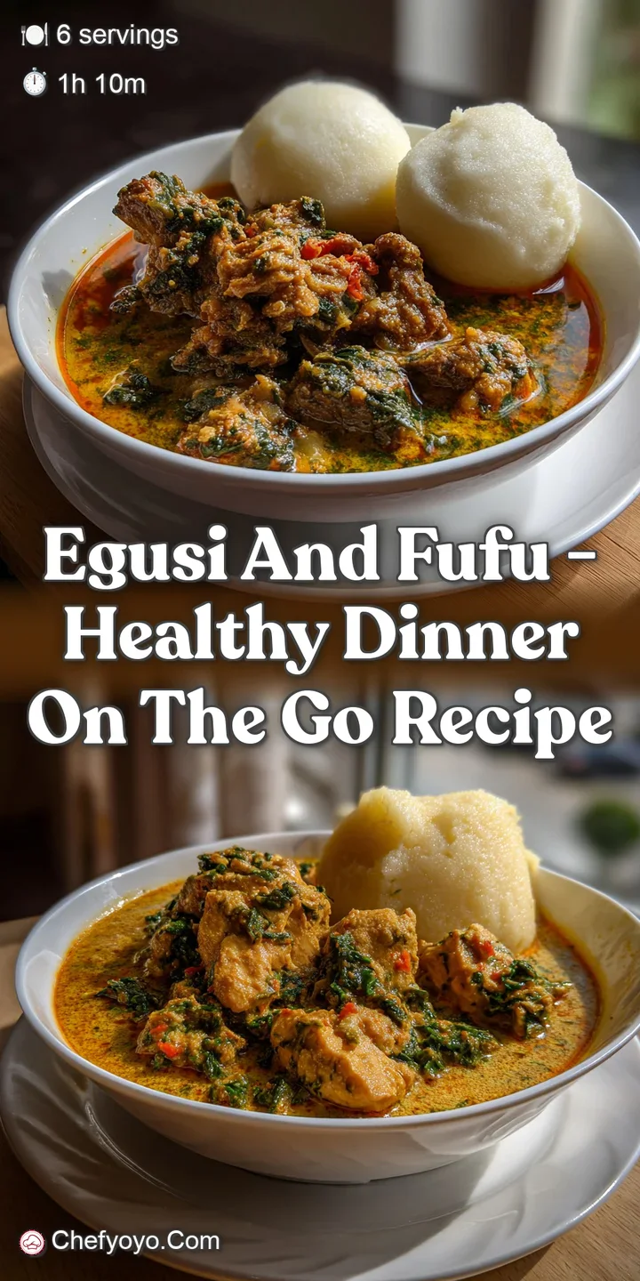 Close-up of bubbling egusi soup, studded with seeds, hints of chili. Steam rises from the hot, savory stew, a delicious, n...
