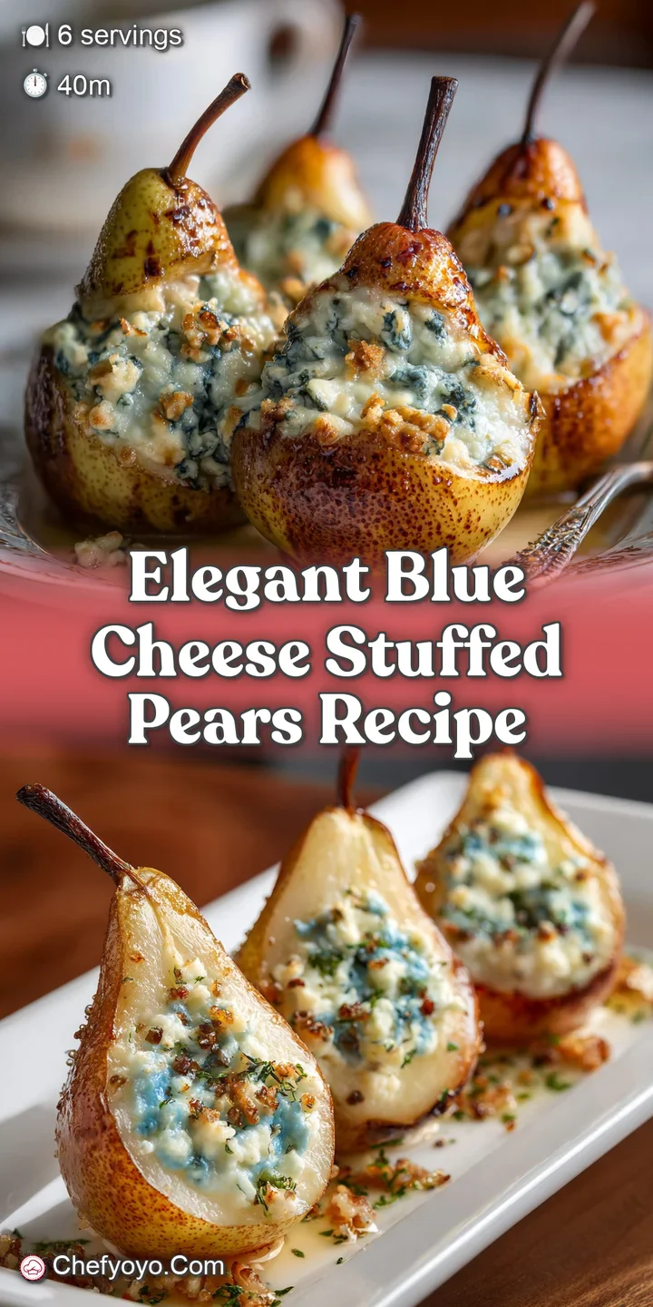 Close-up of a baked pear's soft, honey-glazed surface, revealing the creamy, tangy blue cheese and crunchy walnuts.