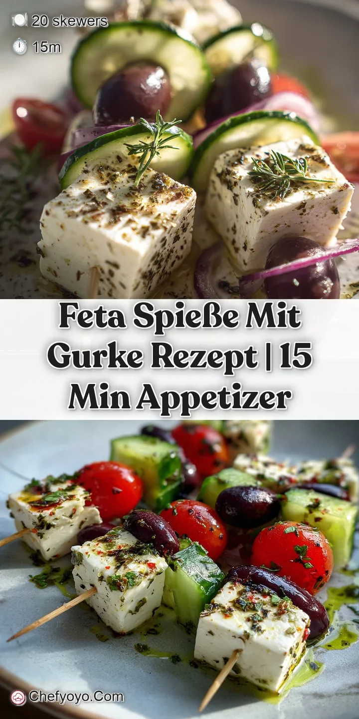 Close-up of juicy feta and cool cucumber on a skewer, showing textures and droplets of olive oil, sprinkled with herb flecks.