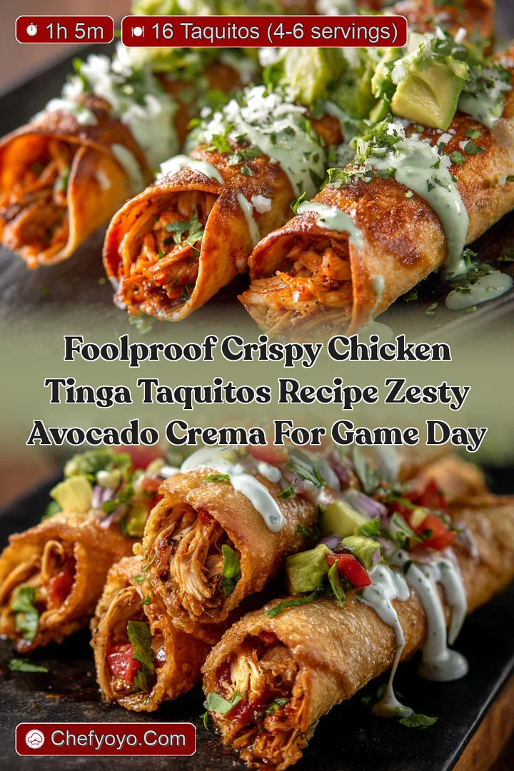 Foolproof Crispy Chicken Tinga Taquitos Recipe Zesty Avocado Crema for Game Day