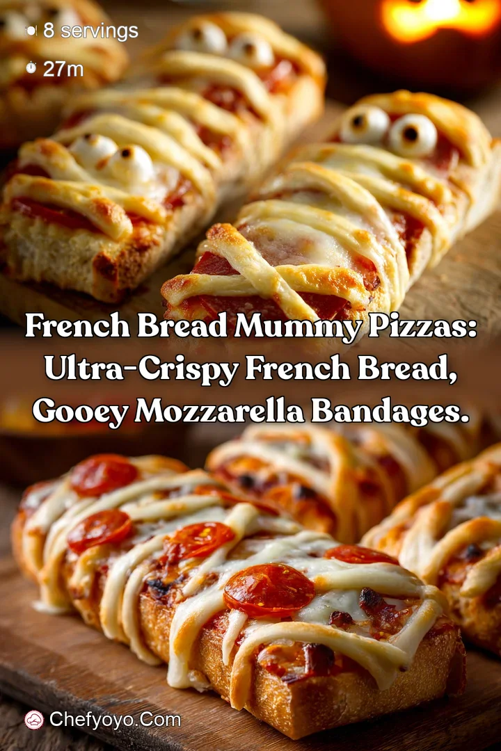 French Bread Mummy Pizzas: Ultra-Crispy French Bread Gooey Mozzarella Bandages.