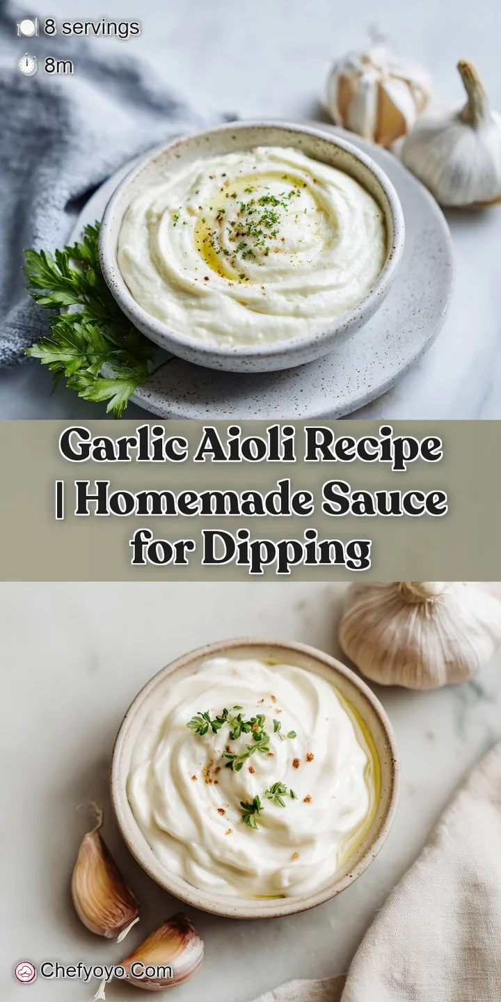 Close-up of thick, luscious garlic aioli with a slightly glossy sheen, ready for dipping.