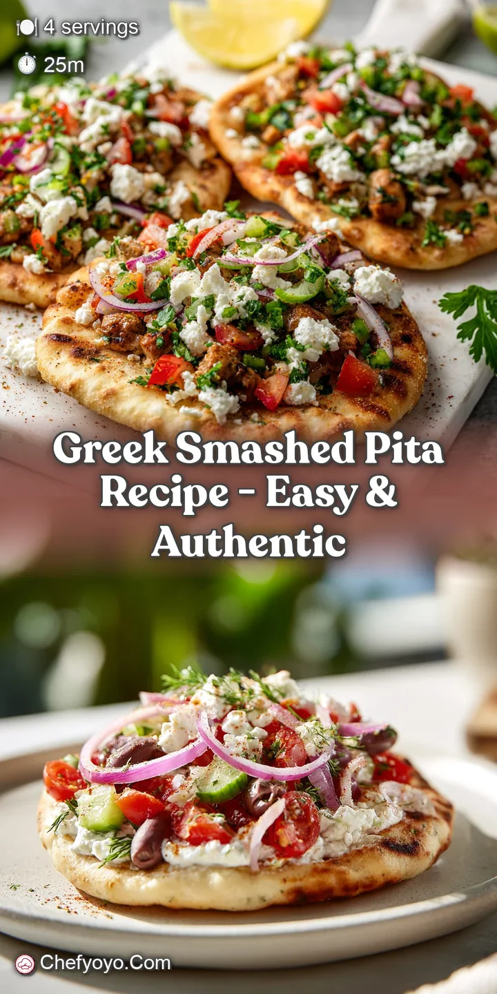 Close-up of a smashed pita burger. Textures of the toasted pita, oozing sauce, and fresh herbs create an appetizing Medite...