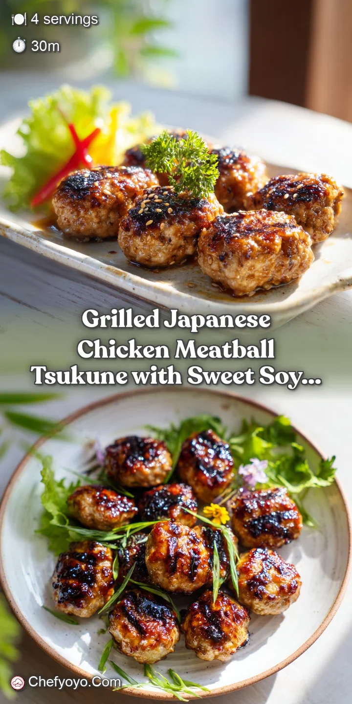 Close-up of glistening, savory chicken meatball. Rich, mahogany colored glaze contrasts with pale sesame seed sprinkles.