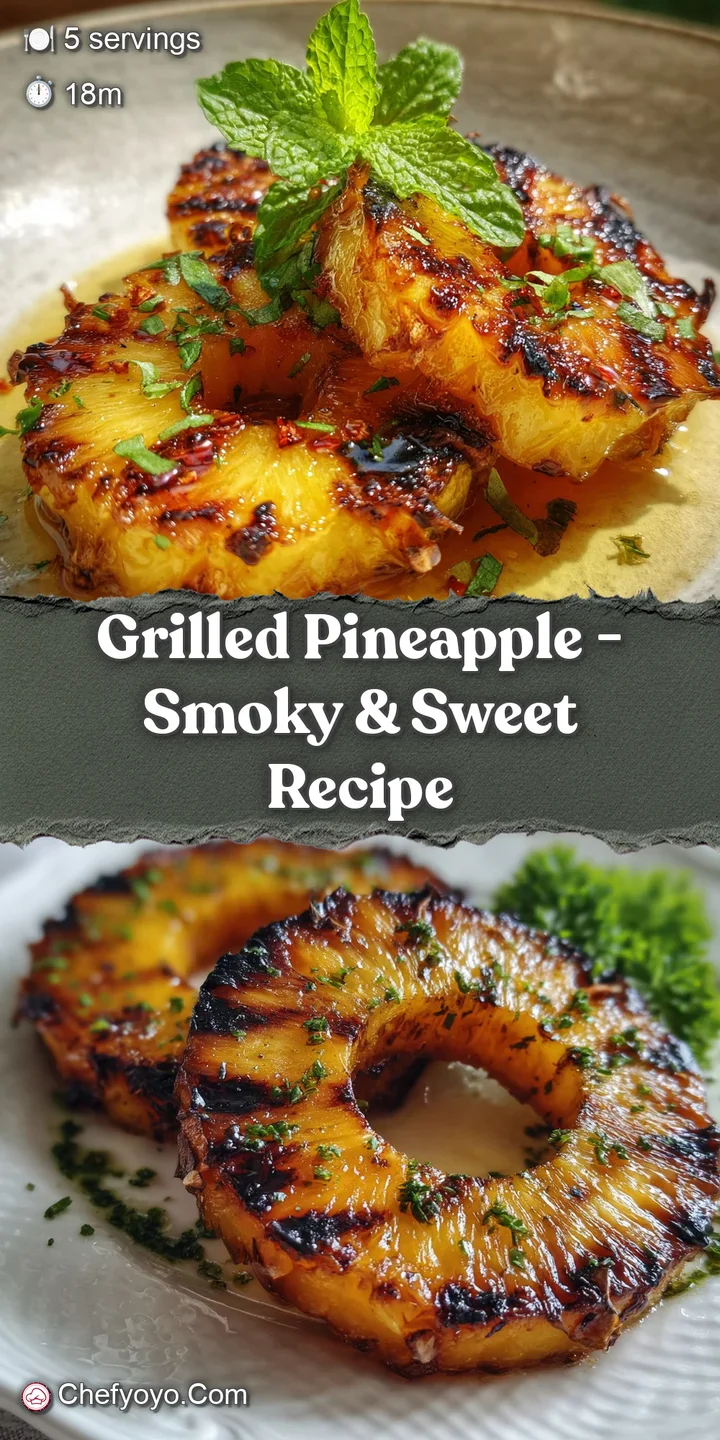 Close-up of a juicy grilled pineapple slice, showing the golden-brown color and caramelized texture. Steam rises gently, s...