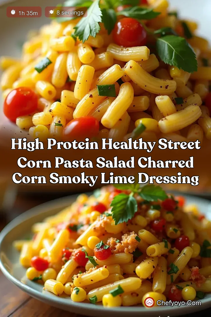 High Protein Healthy Street Corn Pasta Salad Charred Corn Smoky Lime Dressing