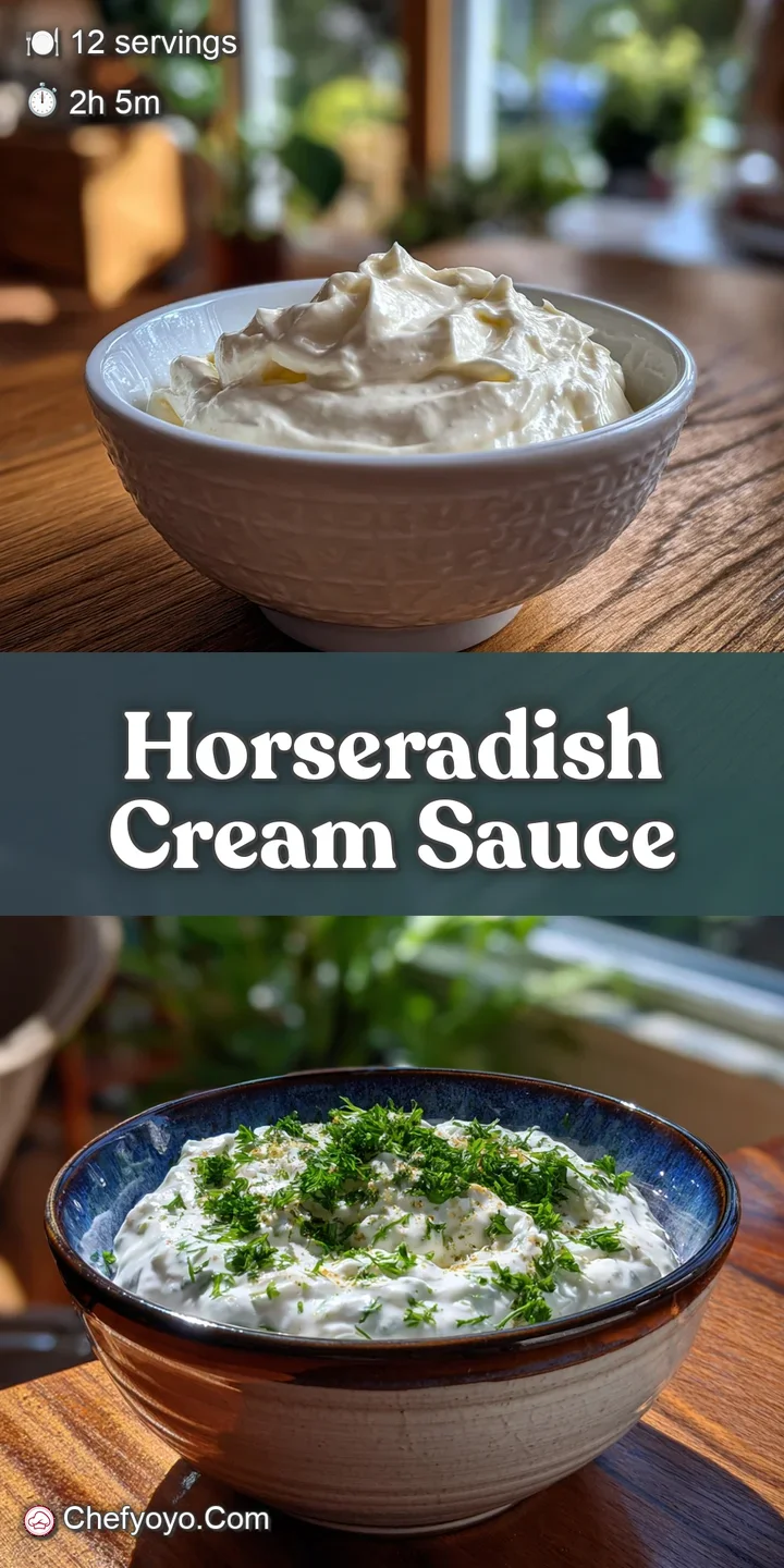 Up-close view reveals the velvety smooth texture and subtle specks of fresh herbs in a tangy horseradish cream sauce. Read...