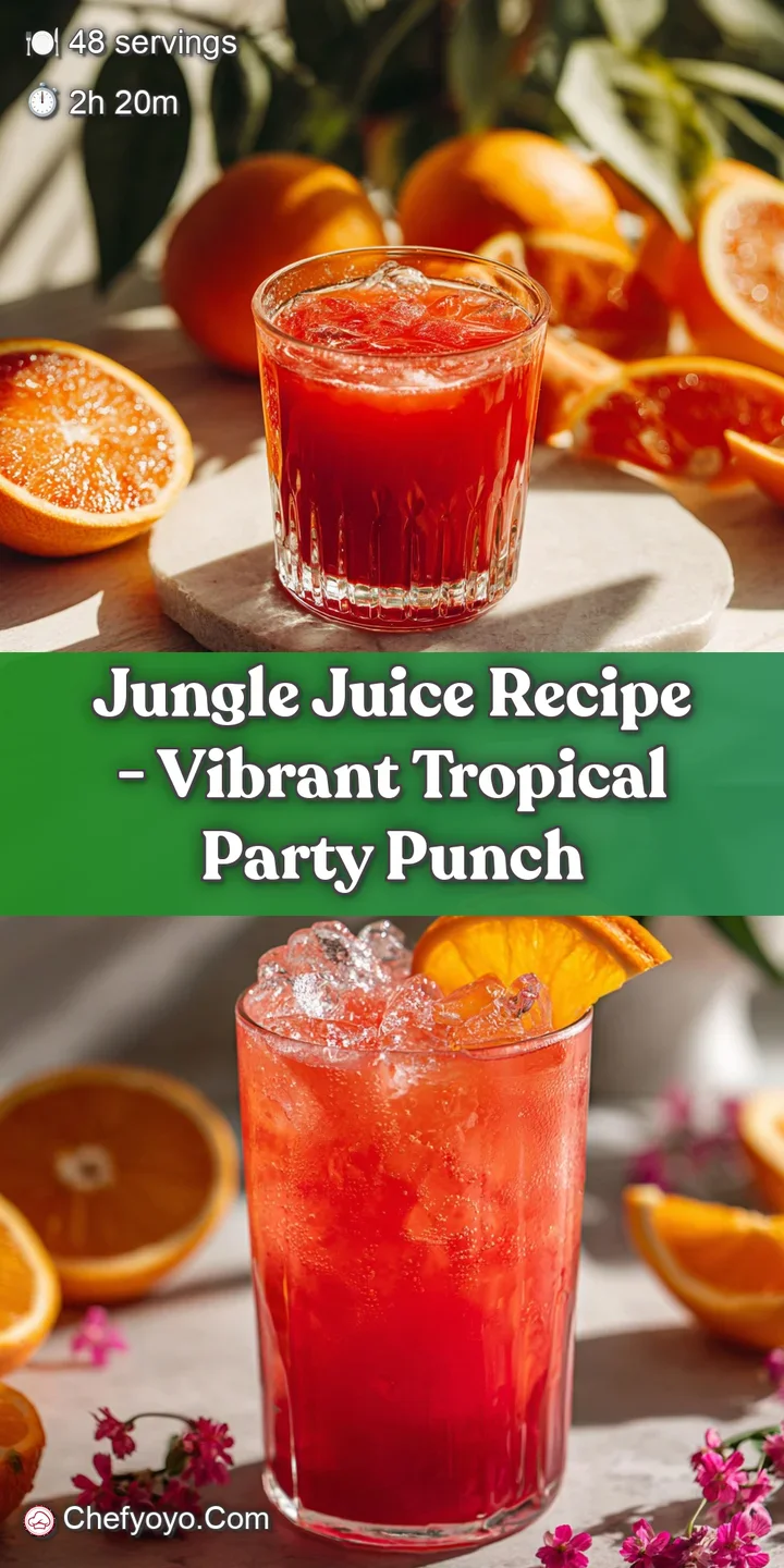 Close-up of jungle juice's surface, glistening with condensation. Chunks of pineapple, orange, and berries suspended in th...