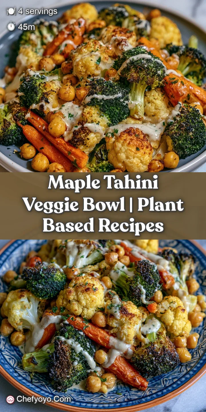 Close-up of charred cauliflower and glazed carrots glistening under a rich, creamy tahini sauce and fresh herbs.