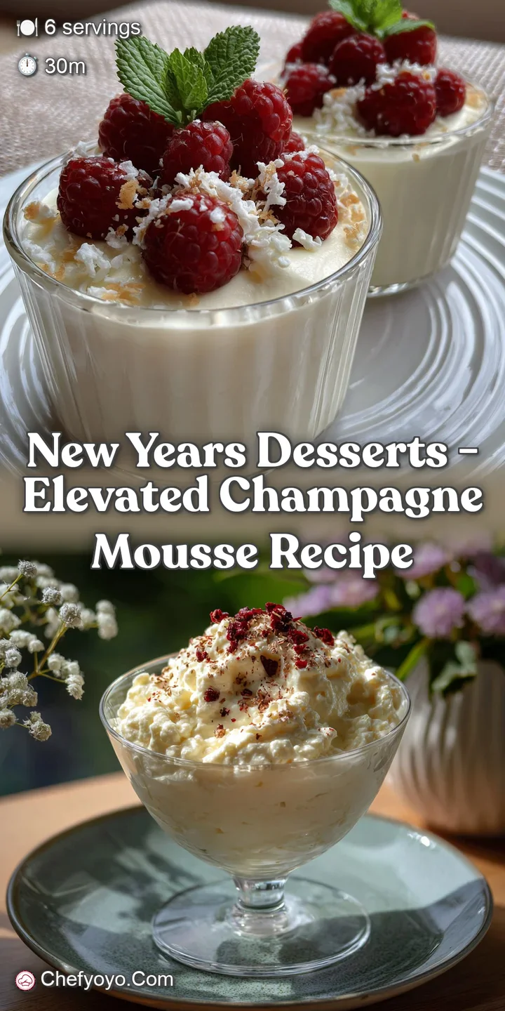 Close-up of a chilled, creamy mousse with visible bubbles. The pale gold hue hints at champagne flavor, a light and festiv...