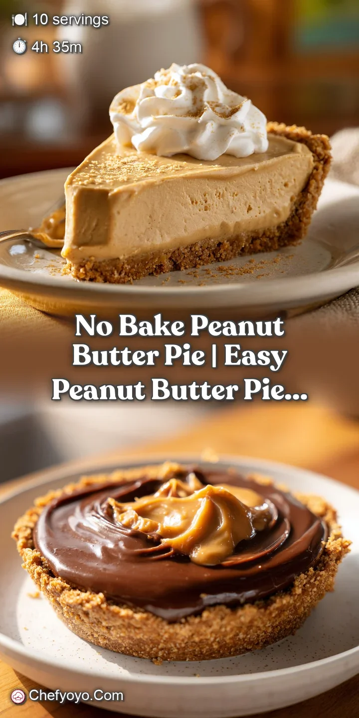 Close-up of a fork digging into a decadent peanut butter pie, revealing its smooth, airy texture.