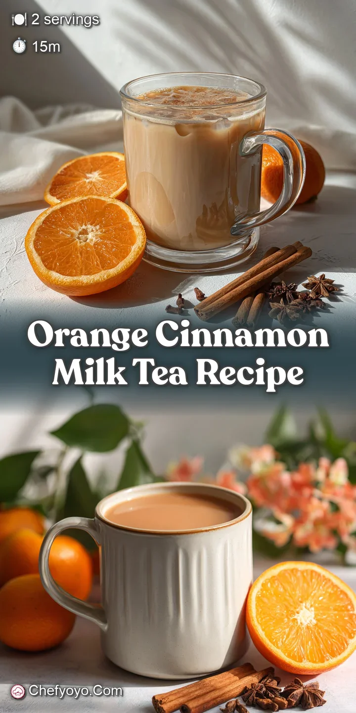 Close-up of creamy, citrus-infused tea with cinnamon notes; showcasing a comforting, aromatic drink ready to be enjoyed.