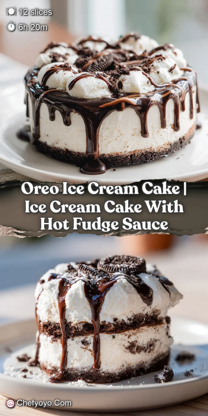 Close-up of velvety white ice cream and dark cocoa crumbs with a thick, glistening stream of hot chocolate fudge.