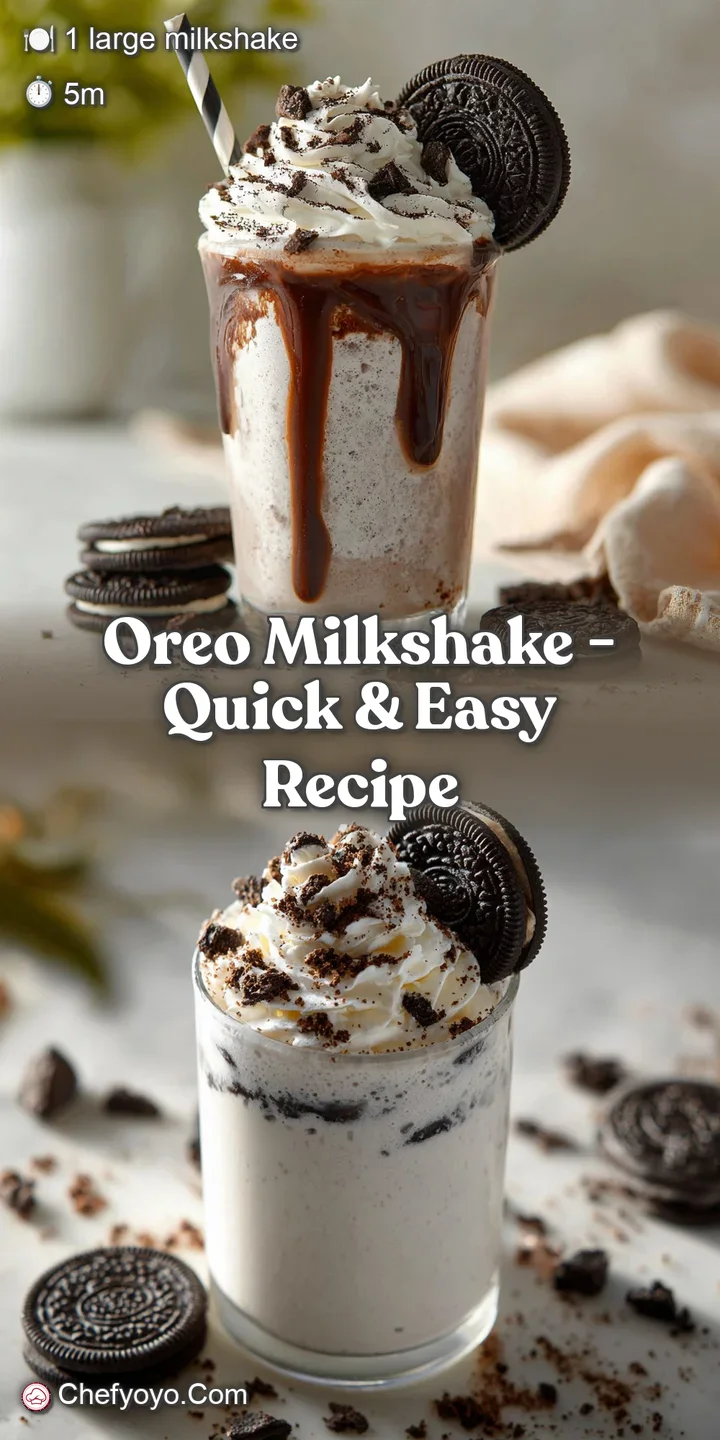 Extreme close-up of a luscious Oreo milkshake. Swirls of dark chocolate syrup contrast with light cream. Chunks of cookies...
