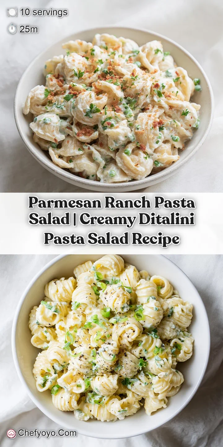 Close-up of tender pasta coated in a rich, creamy sauce, studded with bright herbs and savory cheese crumbles.