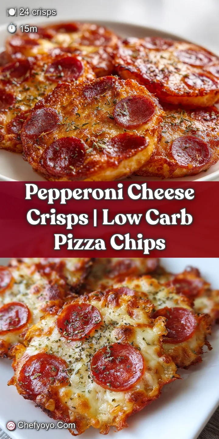 Close-up of a bubbly, golden-brown cheese crisp with glistening edges and a savory, toasted pepperoni center.