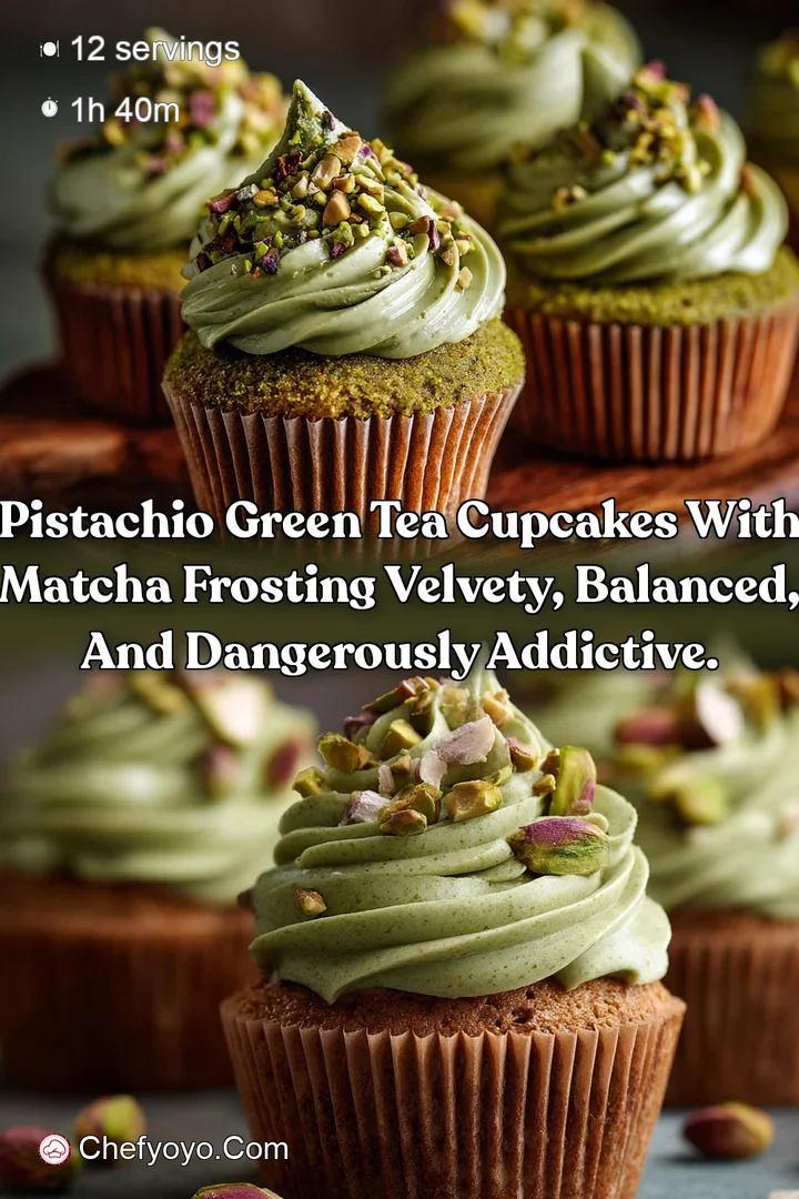 Pistachio Green Tea Cupcakes with Matcha Frosting Velvety Balanced and Dangerously Addictive.