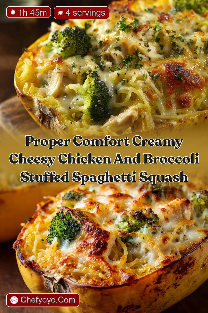 Proper Comfort Creamy Cheesy Chicken and Broccoli Stuffed Spaghetti Squash