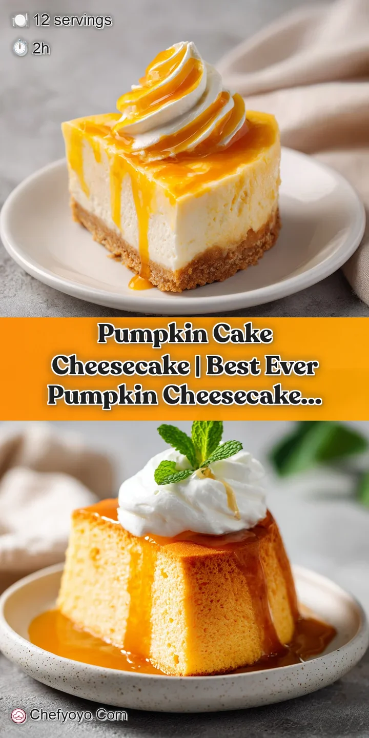 Close-up of a tender, moist pumpkin cake slice with a rich, creamy cheesecake layer and a dollop of whipped topping.