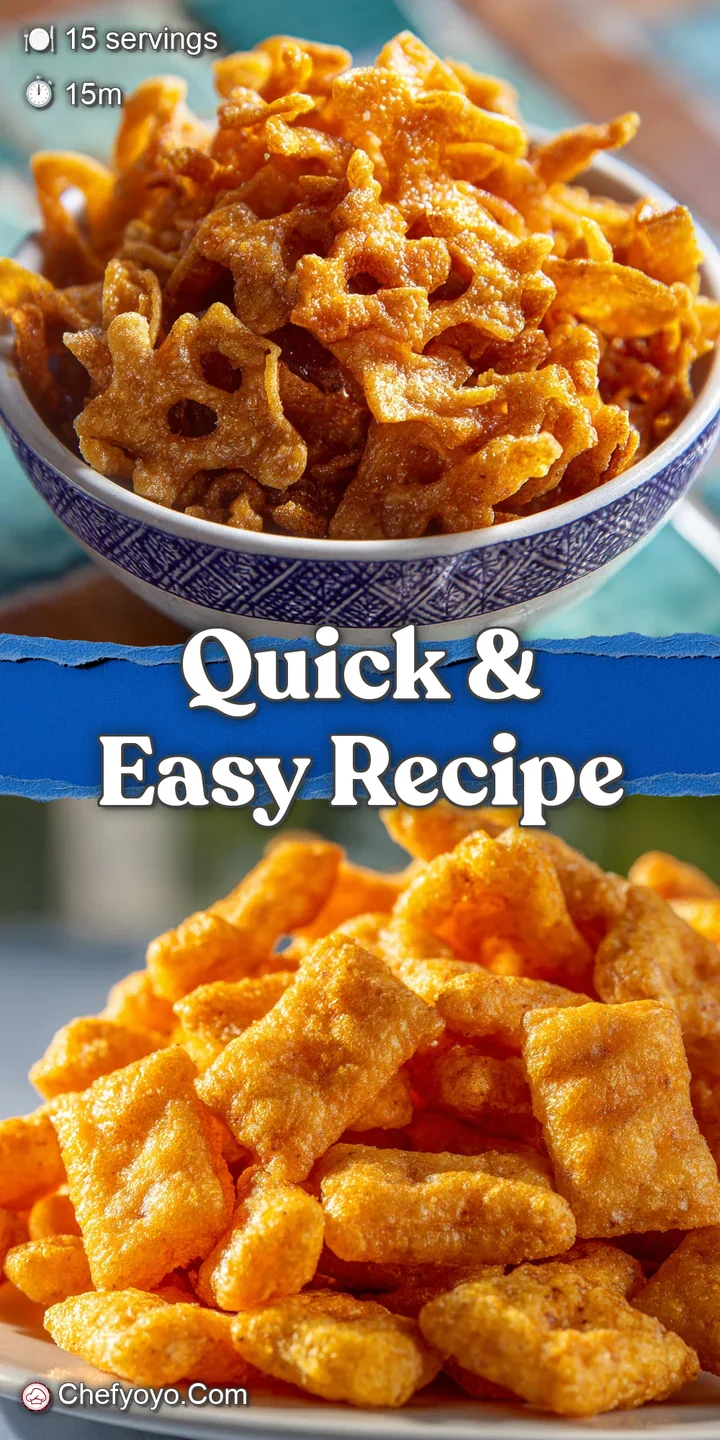 Close-up reveals a cluster of irregular, crunchy baked snack pieces. Salt crystals sparkle, promising a delightful salty-s...