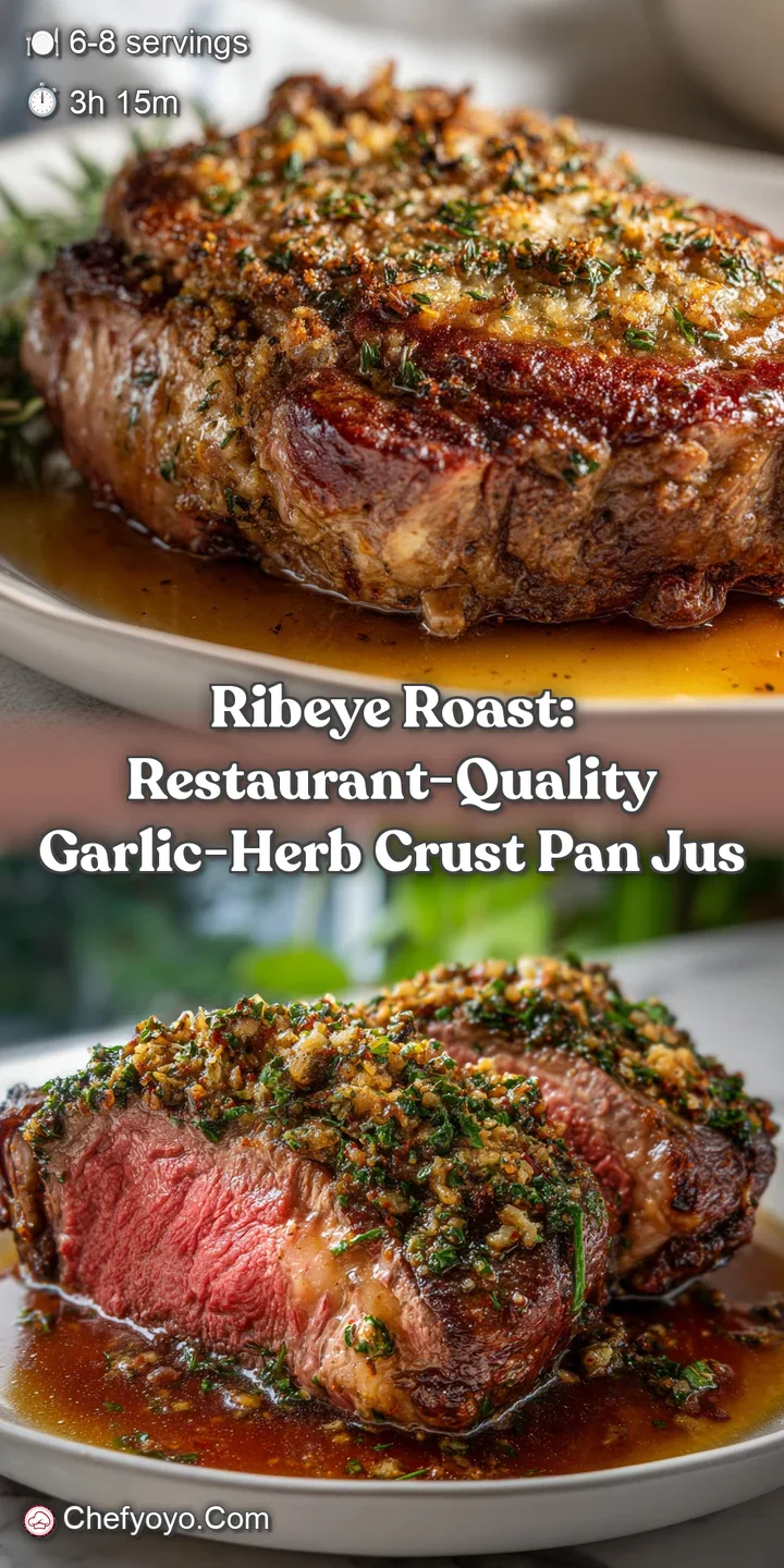 ribeye roast: restaurant-quality Garlic-Herb Crust Pan Jus