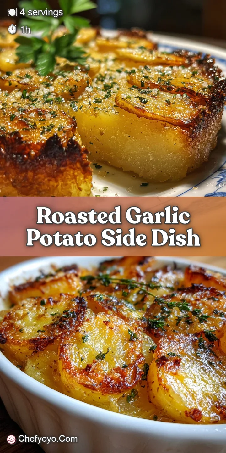 Close-up of crispy, golden potato wedges with visible roasted garlic, glistening with oil and speckled with fresh, bright ...