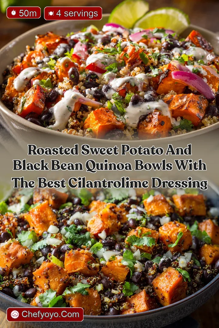 Roasted Sweet Potato and Black Bean Quinoa Bowls with the Best CilantroLime Dressing
