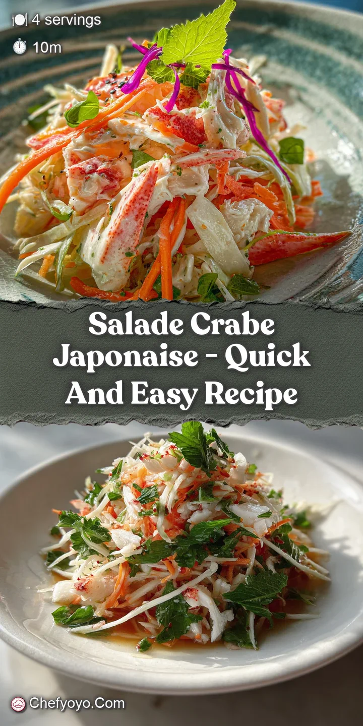 Close-up of Japanese crab salad: Delicate strands of crab, emerald seaweed, and glistening orange roe create a tempting te...