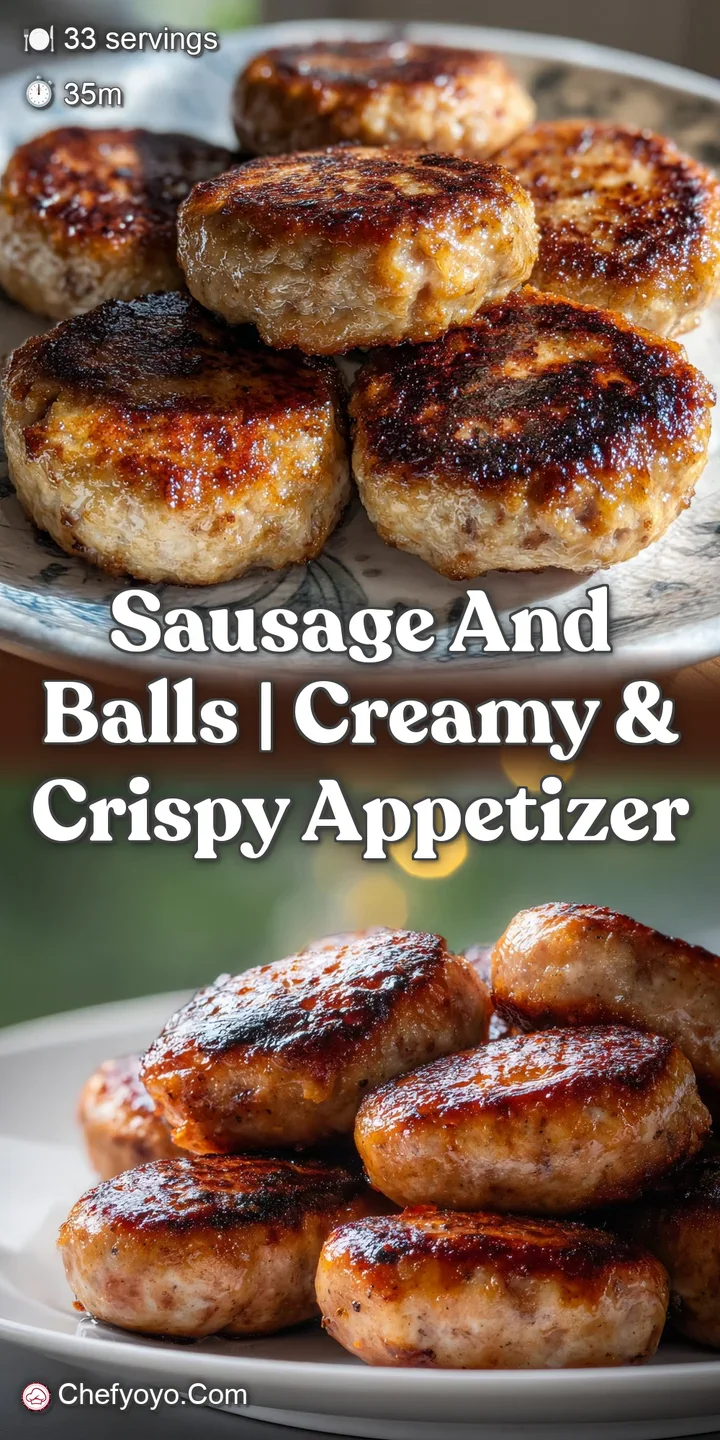 Close-up of a sausage ball dripping in creamy, rich sauce, speckled with green herbs. Textures of warmth, comfort, and del...