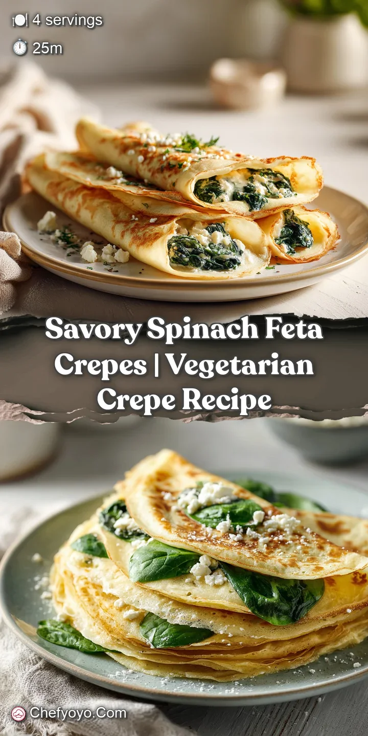 Close-up of a savory crepe, showcasing the slightly browned edges and the rich, colorful filling of spinach and crumbled f...