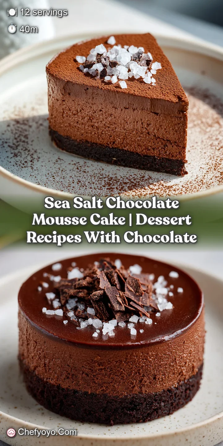 Close-up of silky, dark chocolate texture with delicate flakes of white sea salt resting on the glossy surface.