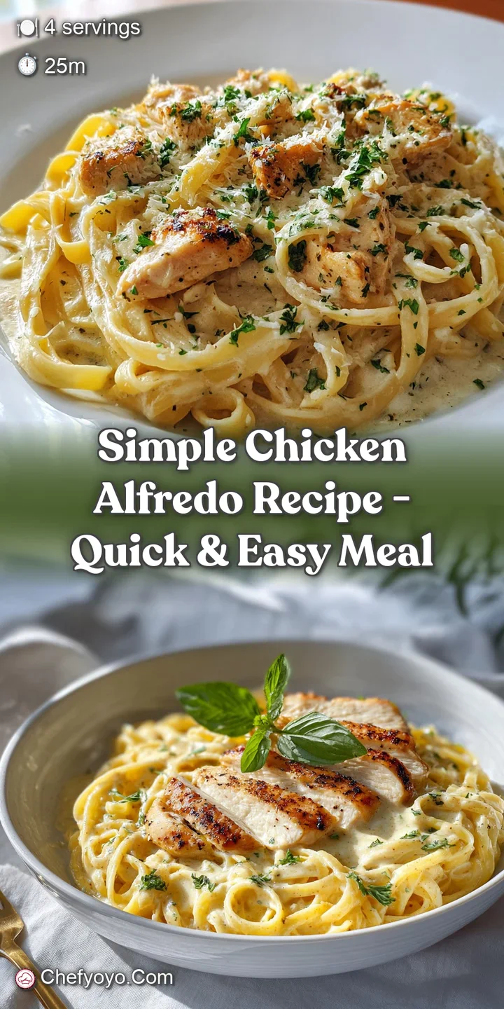 Close-up of chicken Alfredo reveals the rich texture of the sauce, the slight char on the chicken, and vibrant green parsl...