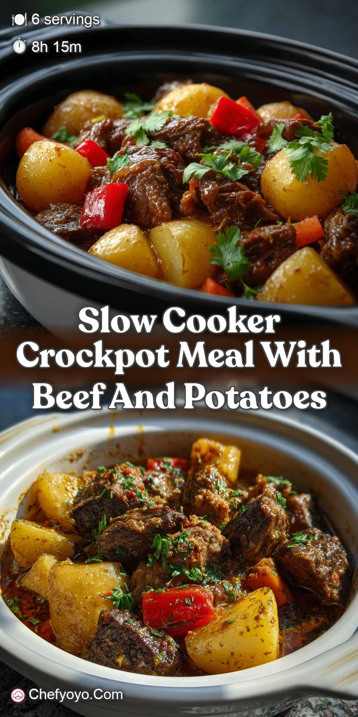 Close-up of succulent beef, soft potatoes, and vibrant carrots in a rich, dark gravy, capturing the warmth and inviting te...