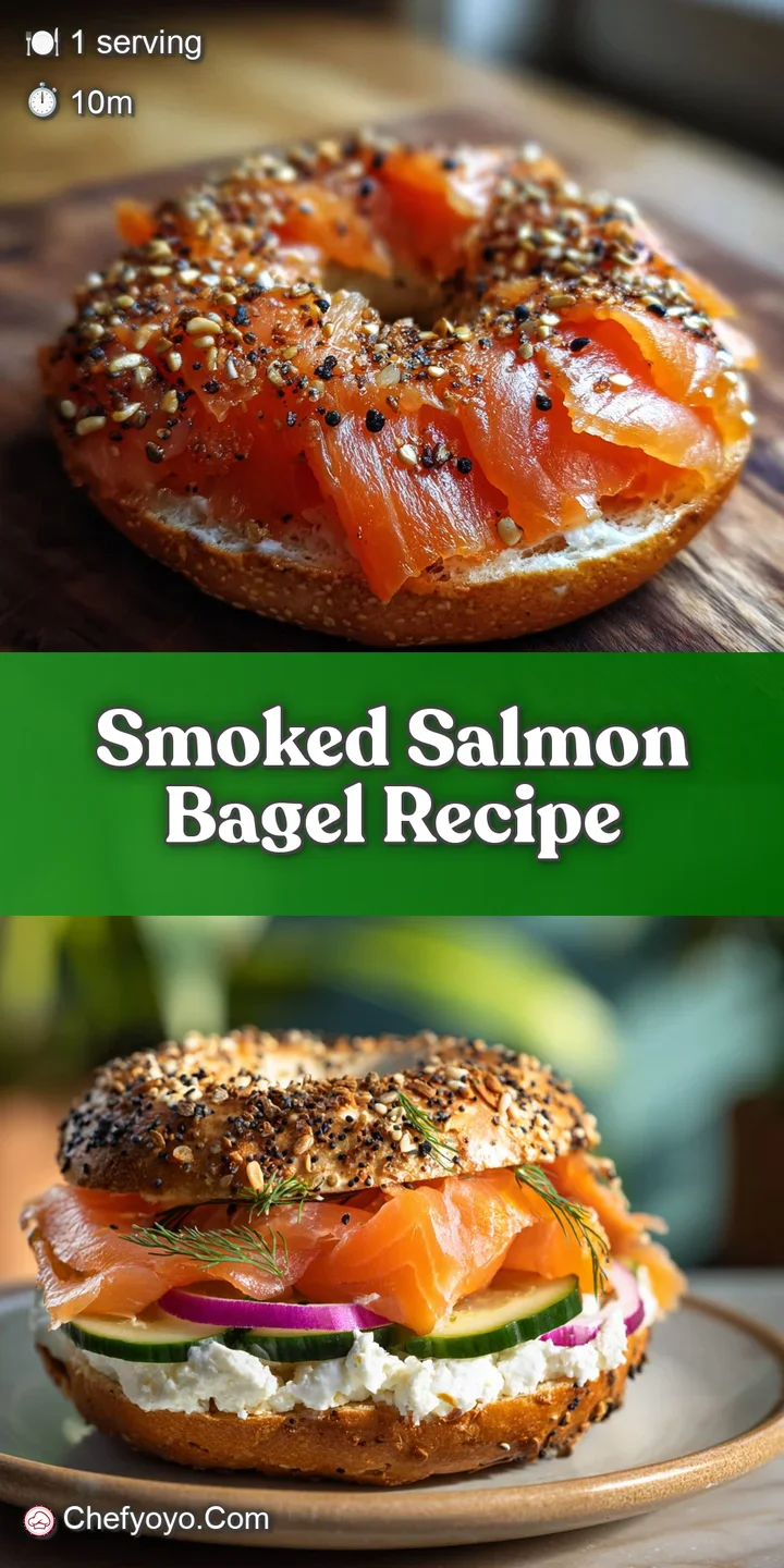 Close-up of a smoked salmon bagel; glistening pink salmon, creamy cheese, salty capers, and fresh dill create an appetizin...