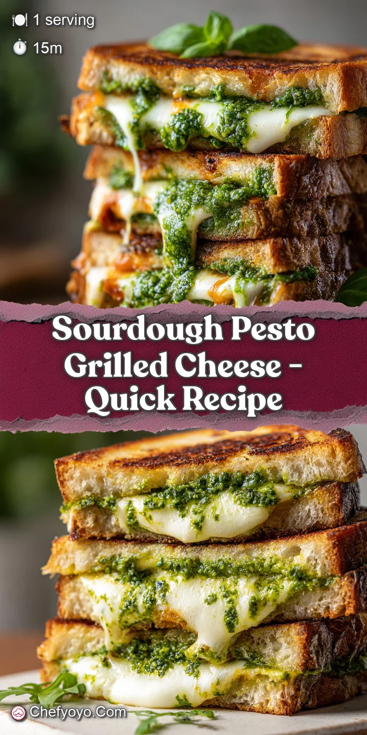 Close-up of a warm, gooey grilled cheese with golden-brown bread and a burst of fresh, vibrant green pesto filling.