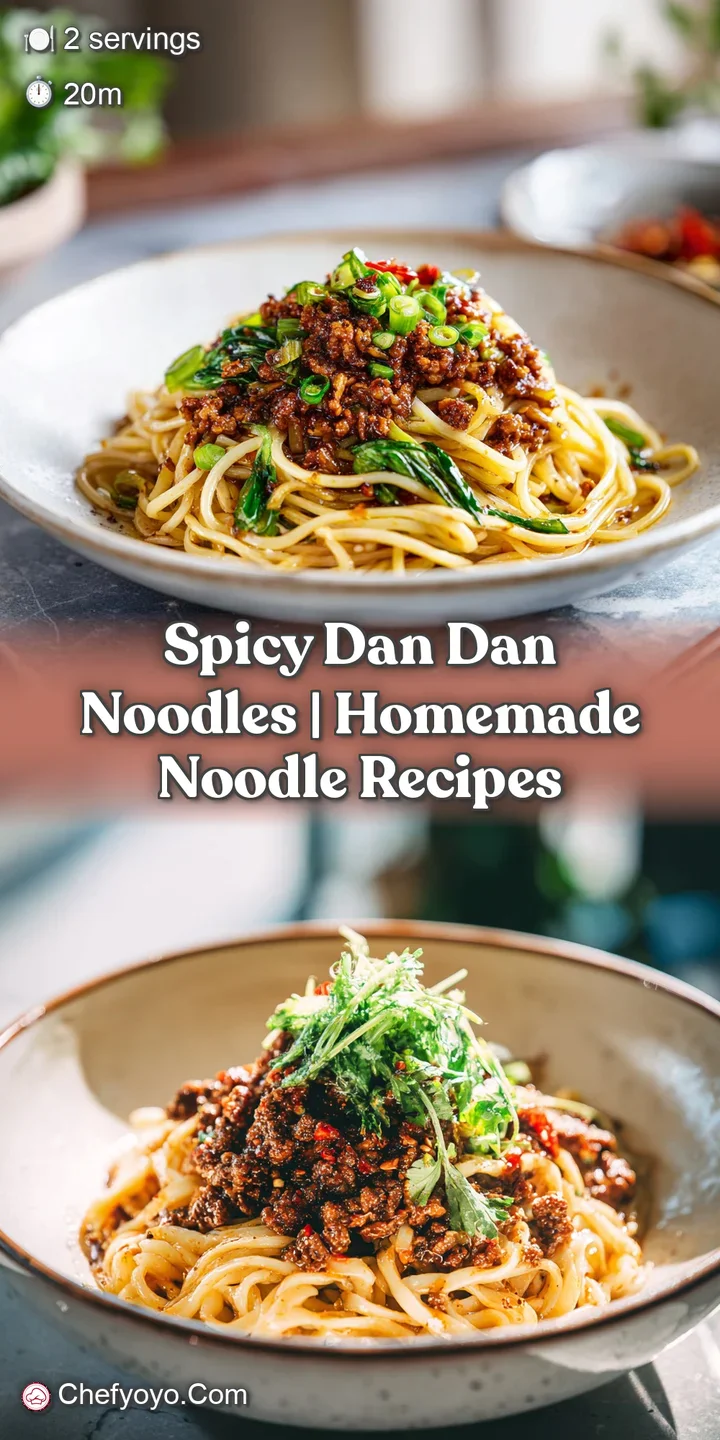 Close-up view of spicy Dan Dan noodles showing the rich texture of the sauce, pork and the glistening chili oil.