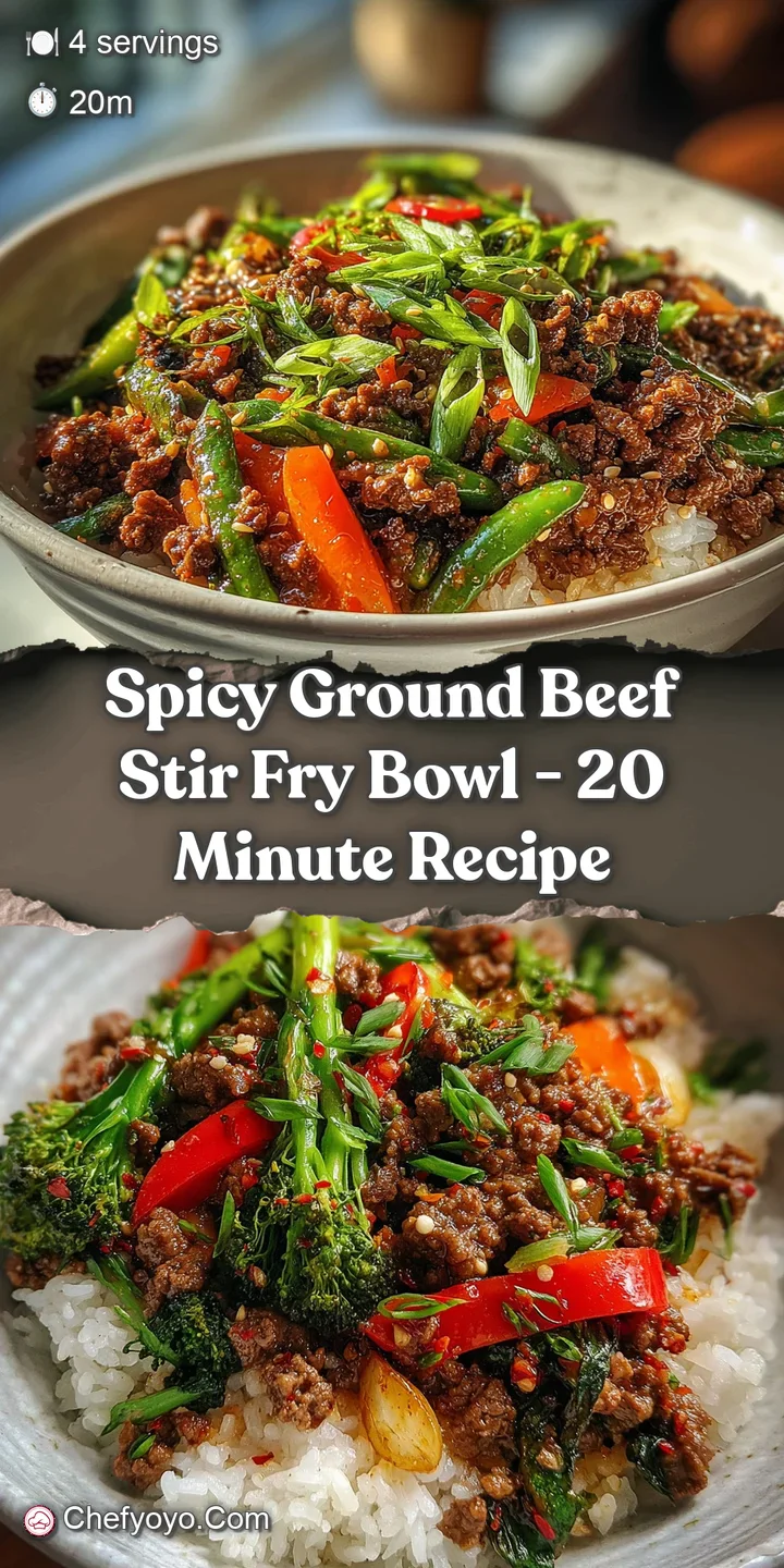 Close-up: glistening ground beef and vibrant garlic veggies coated in a rich sauce, ready to be devoured in a spicy stir-fry.