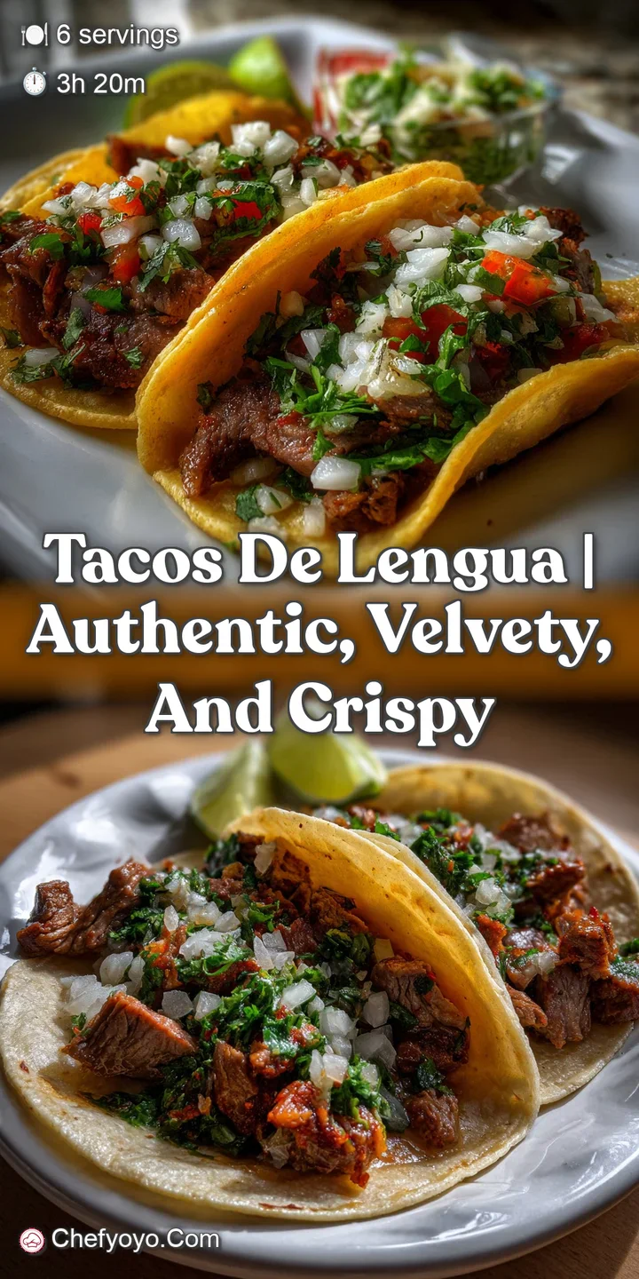 A close-up of a taco filled with succulent beef tongue. The meat's velvety texture and rich color are perfectly contrasted...