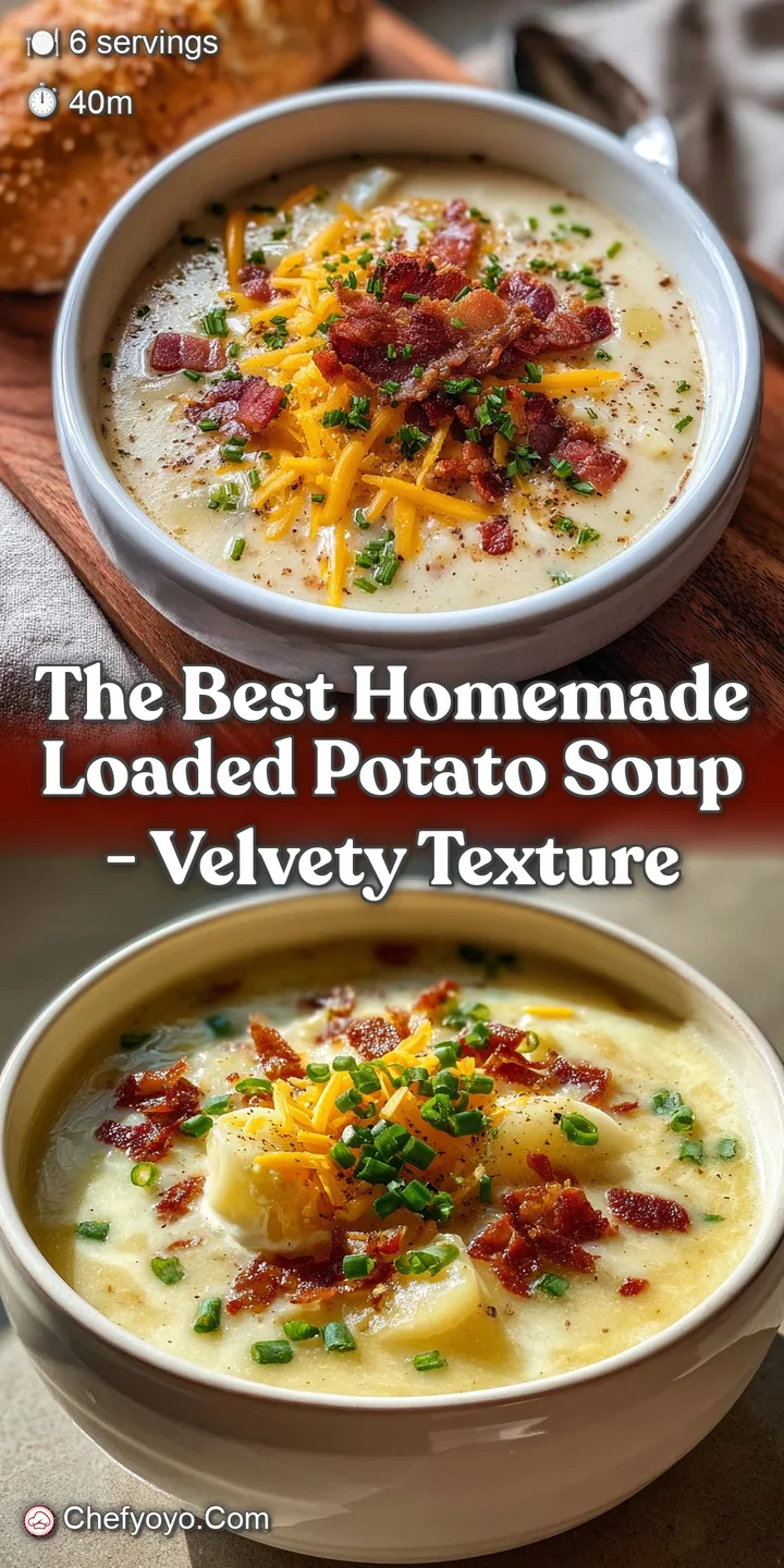 Close-up of velvety potato soup, highlighting the creamy texture and melted cheese. A warm, inviting dish.