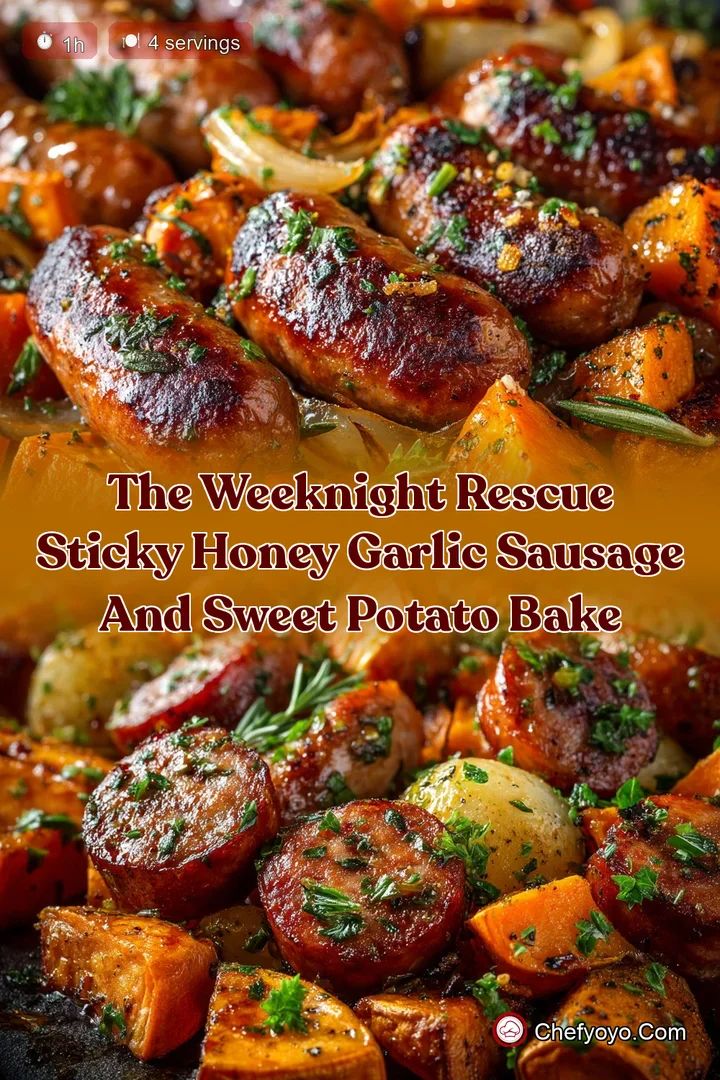 The Weeknight Rescue Sticky Honey Garlic Sausage and Sweet Potato Bake