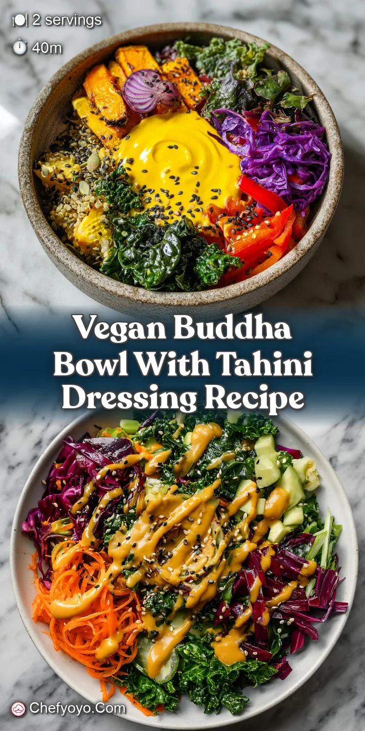 Close-up of a plant-based bowl showcasing the creamy texture of tahini sauce against the bright crunch of fresh vegetables...