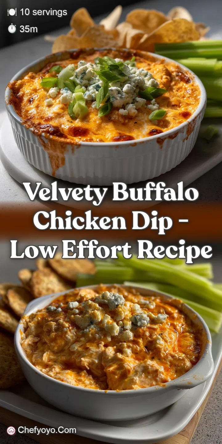 Close-up of a bubbling, cheesy dip with visible chunks of chicken and a light, airy texture, hinting at a warm and savory ...