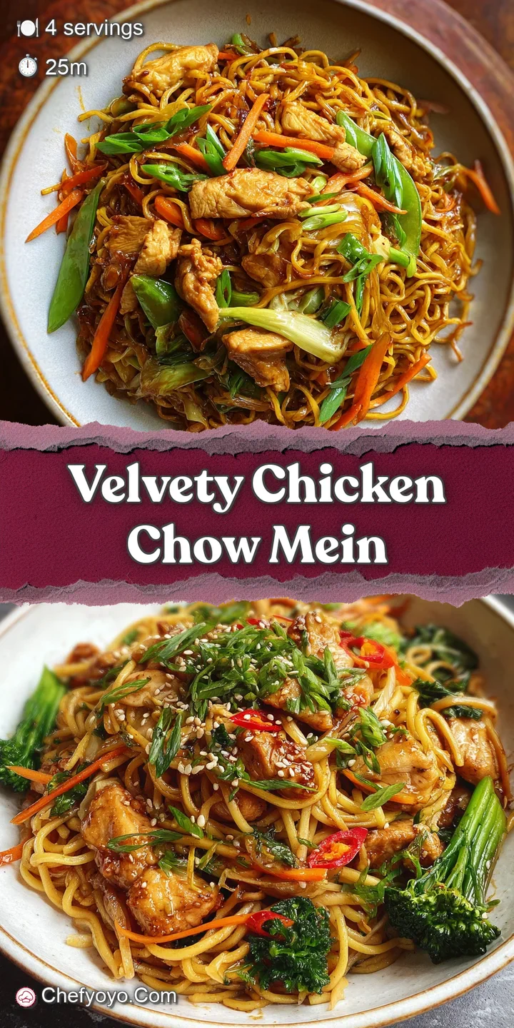 Close-up of glistening, slightly charred chow mein noodles intertwined with juicy chicken and crisp vegetables.