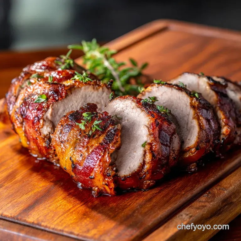 Air Fryer Bacon Wrapped Pork Tenderloin the 45Minute Sunday Roast Cheat presentation