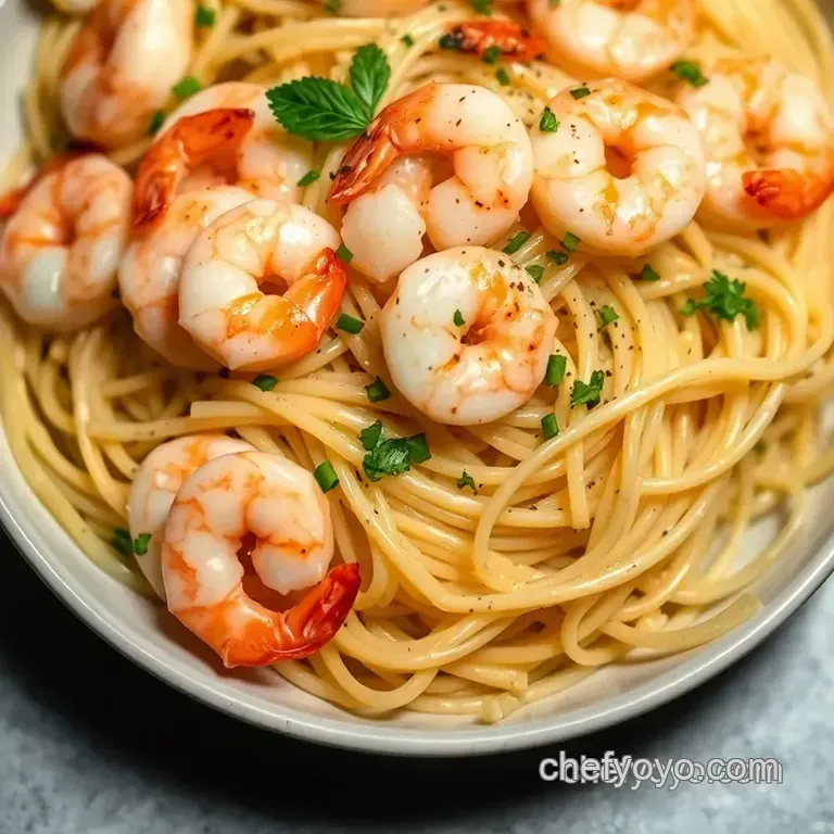 Angel Hair Pasta with Lemon-Garlic Shrimp presentation