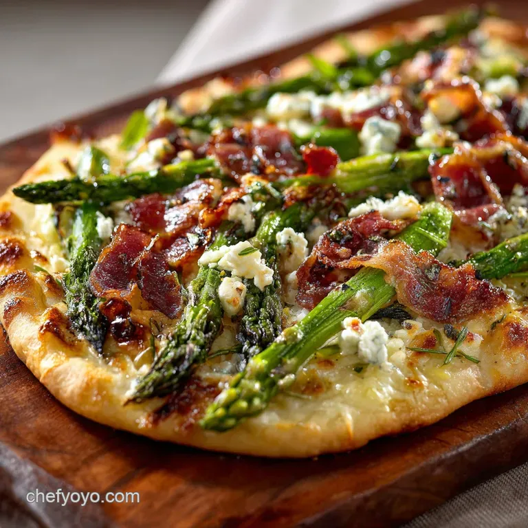 Asparagus Bacon and Goat Cheese Pizza: Crispy Crust Creamy Toppings presentation
